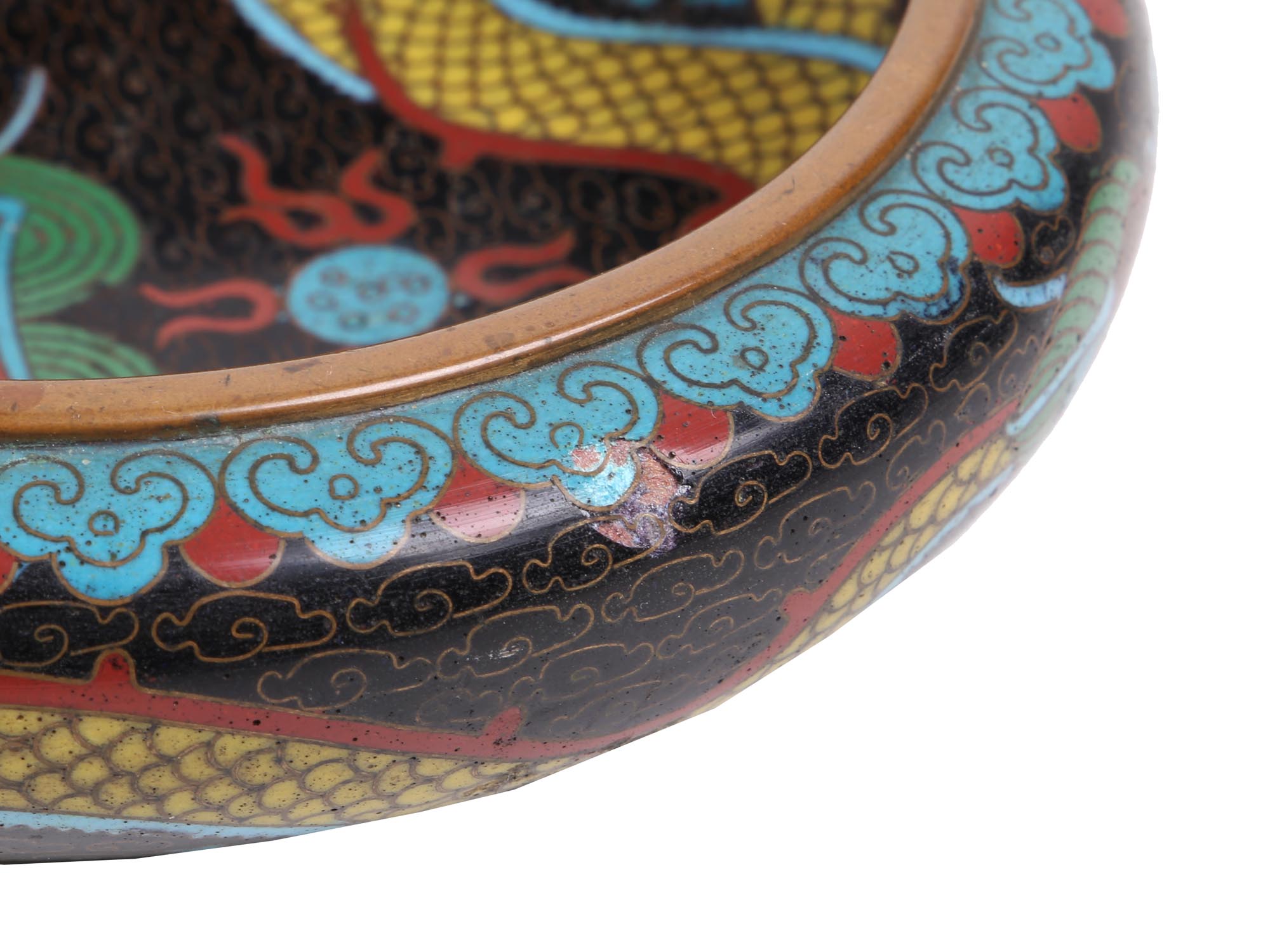 ANTIQUE CHINESE CLOISONNE ENAMEL AND BRASS BOWL PIC-4